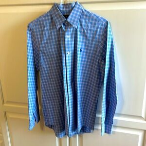 Ralph Lauren Button Up Dress Shirt Blue Plaid Size Med
